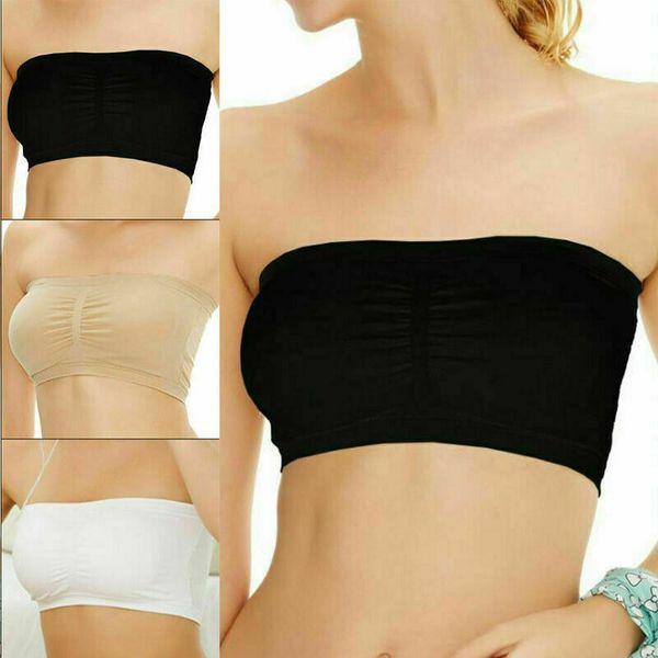 

uk stock womens seamless strapless non-padded plain tube bandeau bra, White;black