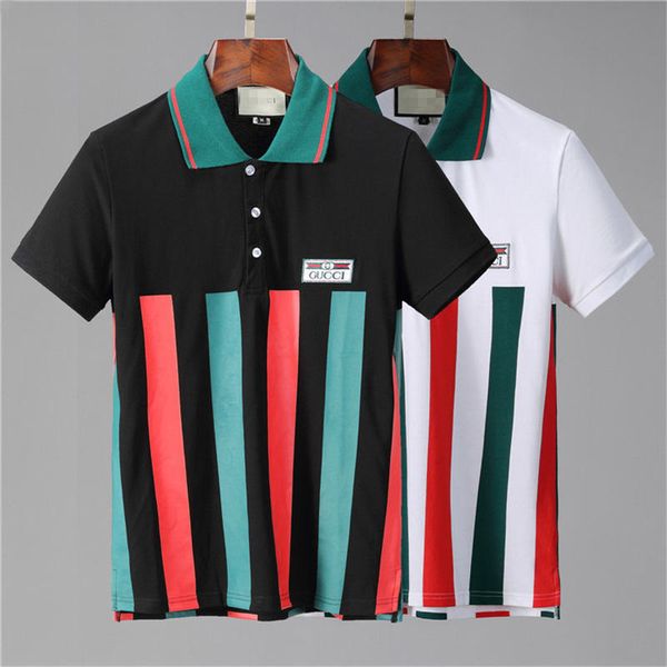 

2020 quality mens stylist short-sleeved t-shirt polos men casual t shirt cotton polo shirt new street collar tees stripe medusa shirts top, White;black