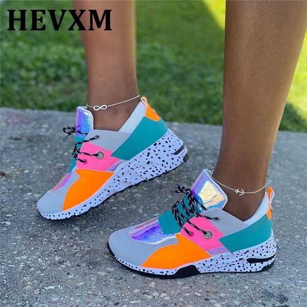 

hevxm 2020 women's shoes summer outdoor sneakers lace up multicolor round head fashion plus size 36-43, Black