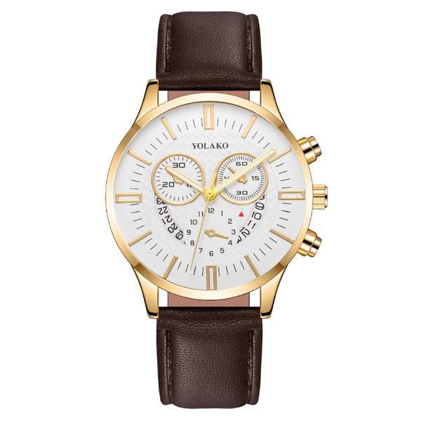 

casual arrivals time-limited watches designers foreign trade fashion three eyes six-pin calendar men watch man wristwatch belt quartz wrist, Slivery;brown