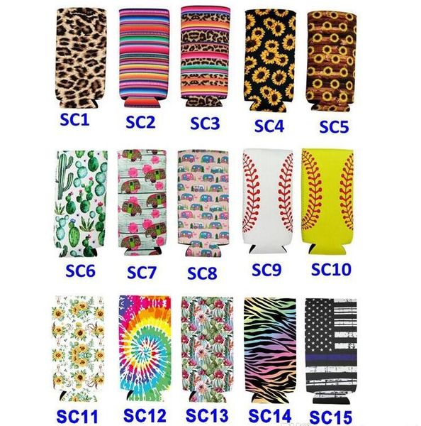 

cola sleeve holder neoprene insulator cooler slim cover sunflower leopard flower printing holder water bottle case covers wine cover lsk713