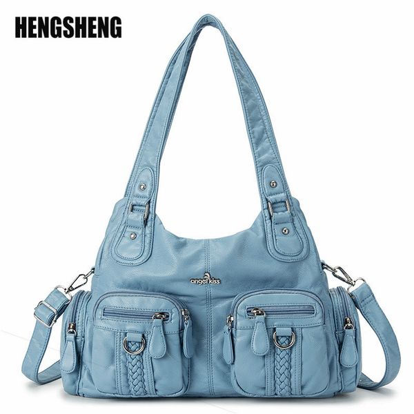 

2020 new women's bag european american fashion ladies shoulder bag wash soft leather solid color female handbag messenger