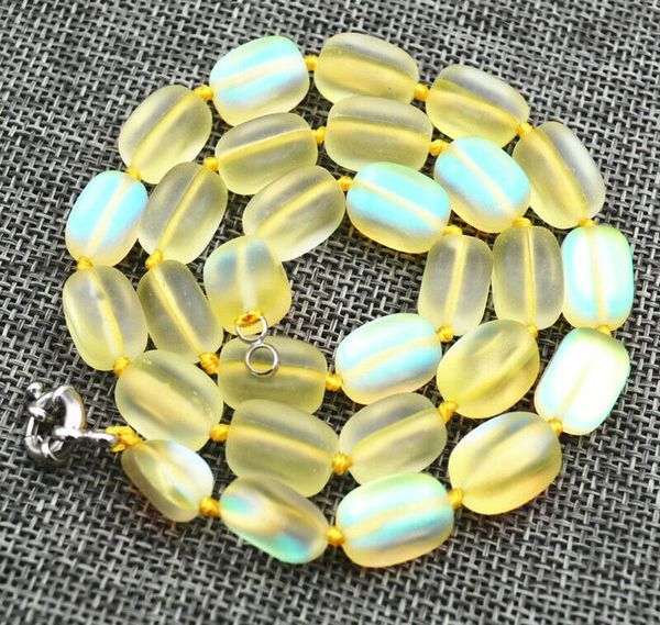 

new10x14mm yellow irregular gleamy rainbow moonstone gem beads necklace 18, Silver