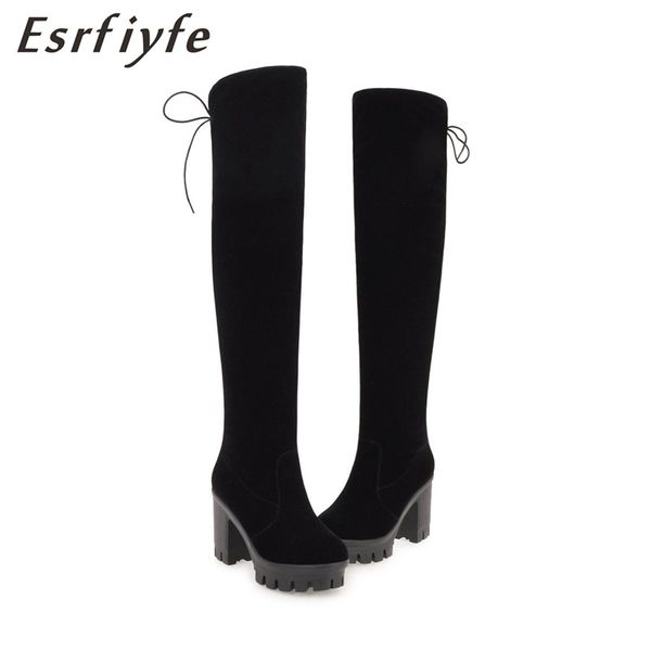 

esrfiyfe 2020 new women boots fashion over the knee boots square high heel platform woman shoes black size 34-43