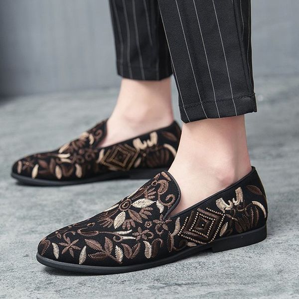

men's shoes casual boat shoes mens loafer floral print men's flat male breathable sneakers comfy slip-on outdoor men, Black