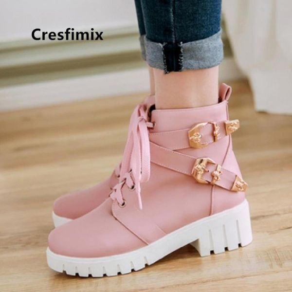 

cresfimix bottes femmes women classic pink anti skid boots female casual comfortable black pu leather boots c6093