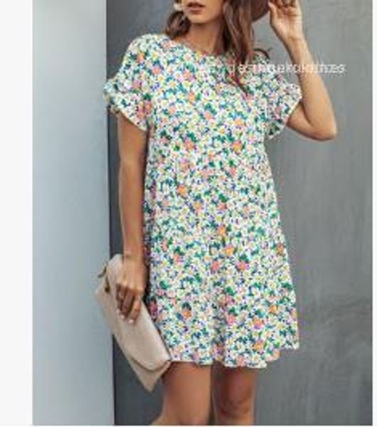 

neck flora printed платья летняя мода с коротким рукавом женский одежда сыпучие женская повседневный платье дизайнер crew, Black;gray