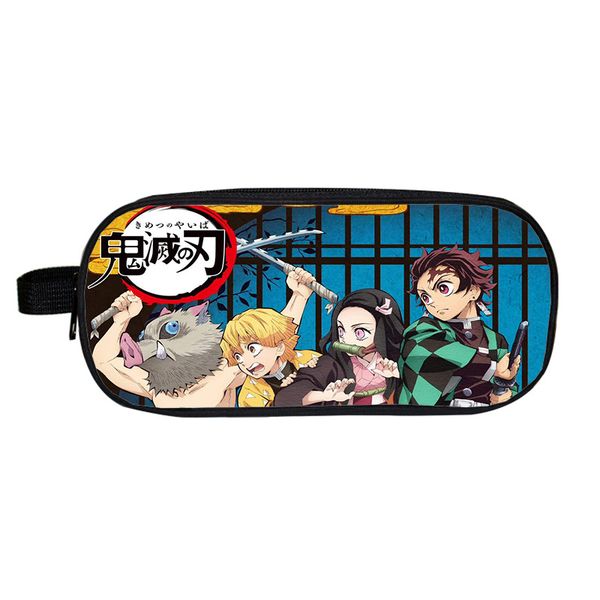 

demon slayer: kimetsu no yaiba large pencil bag anime small school bags nylon organizer for cosmetics zipper makeup pouch