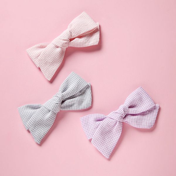 

hair accessories baby girls clips plaid bows children summer cotton school kids barrettes born nylon headband headdress, Slivery;white