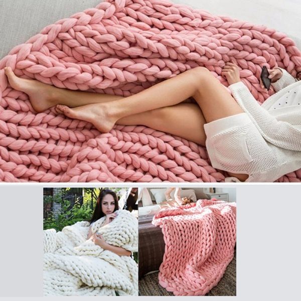 

blankets 100x120cm warm handmade chunky knit blanket thick line bed decor