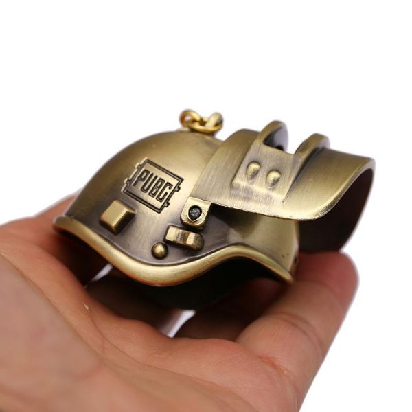 

hsic game playerunknown's battlegrounds keychain gold pendant eat chicken game 3d helmet key chain pubg souvenir jewelry, Silver