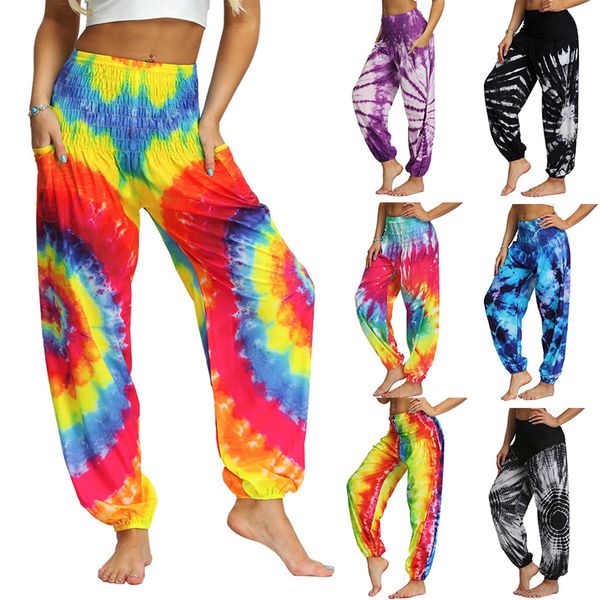 

running pants tie dye gradient sweatpants joggers women astic high waist baggy hip hop hiking casual soft loose pant trousers, Black;blue