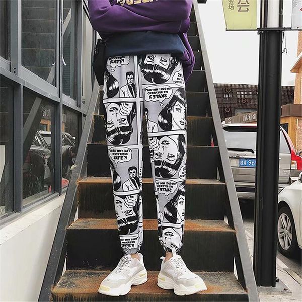 

случайных пары бегунов брюки дизайнер hiphop мода streetwear мужская брюки мужской beam foot шаровары комиксы печатных, Black