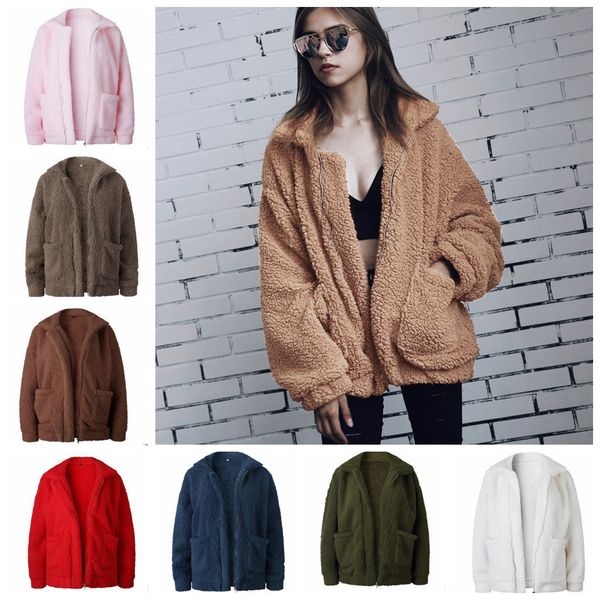 

women plush fleece sherpa outerwear 8 colors zipper cardigan jackets plush loose outdoor coat 12pcs ooa5961, Blue;black