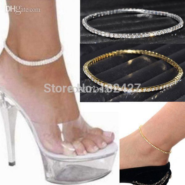 

оптово-one row clear кристалл теннис серебро золото stretch ножной ног цепь ноги браслет rhinestone лодыжки браслет tornozeleira femininas, Red;blue