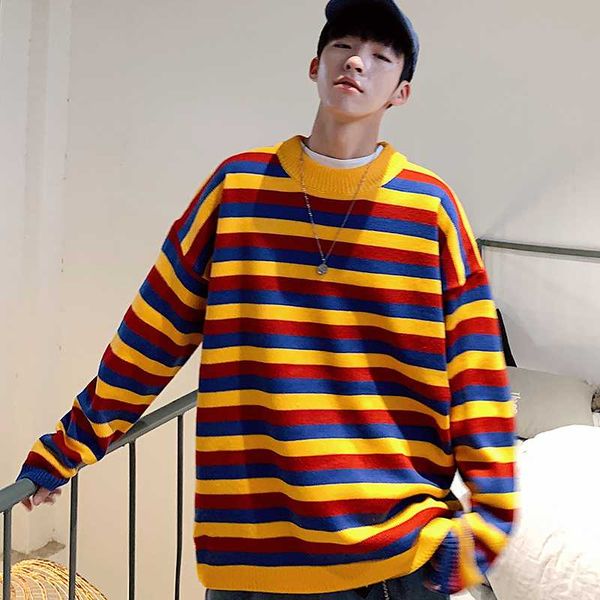 

2020 winter men's multicolor stripe printing pullover long sleeves coats in warm cashmere casual male knitting woolen sweaters, White;black