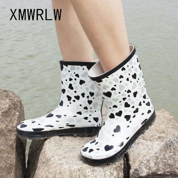 

xmwrlw women waterproof rain boots 2020 spring autumn rubber female mid-calf boots women rain shoes non-slip woman fashion shoes, Black