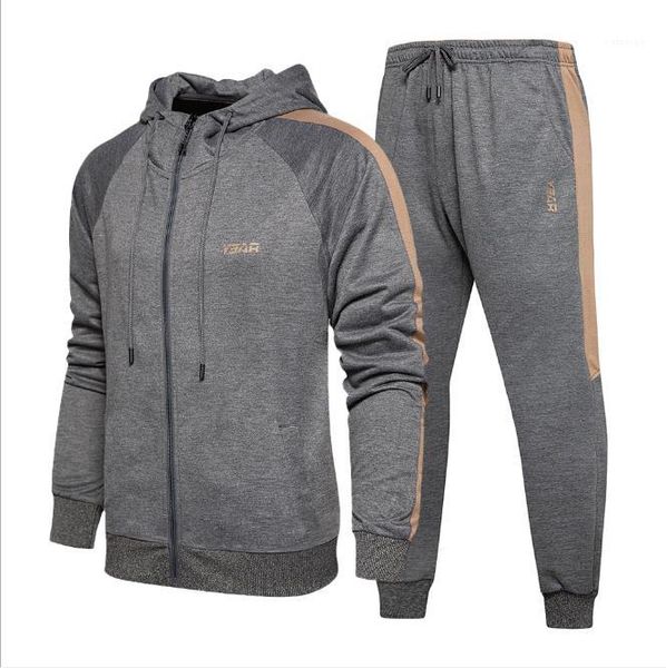 

coat pencil pants 2pcs clothing sets panelled male sport casual tracksuits mens 2020 designer zipped cardigan hooded, Gray