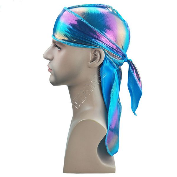 

дизайнер durags лазерная тюрбан длинный хвост блестящий шелковистый durag бандана тюрбан париков wave caps hip hop головные уборы повязка пи, Yellow