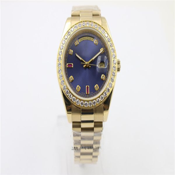 

2020 luxury superlative chronometer automatic diamon men's wristwatch full yellow gold belt blue face with calendar folding clasp dayda, Slivery;brown