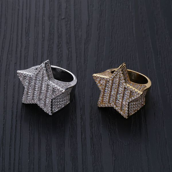 

Five-pointed Star Ring Micro Paved Big Zircon Shiny Hip Hop Finger Ring Gold Silver Color