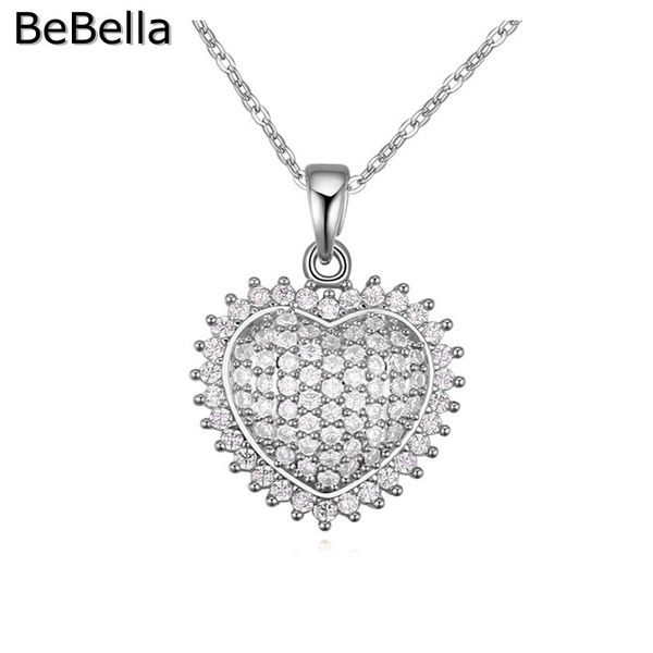 

bebella exquisite heart pendant necklace cubic zirconia stone pave setting for women girls fashion jewelry christmas gift 2020, Silver