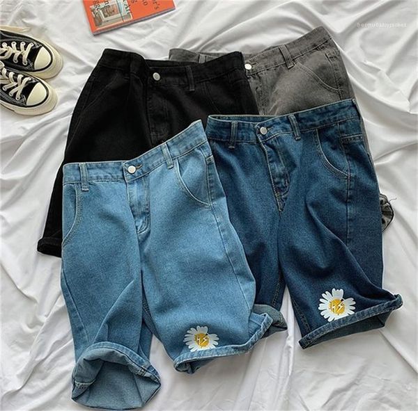 

short pants casual summer designer straight knee length pants females jeans womens fashion style print jeans, Blue