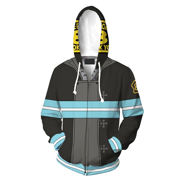 

cartoon enn enn no shouboutai fire force hoodie 3d print jacket leonard burns cosplay costume hooded sweatshirt, Black