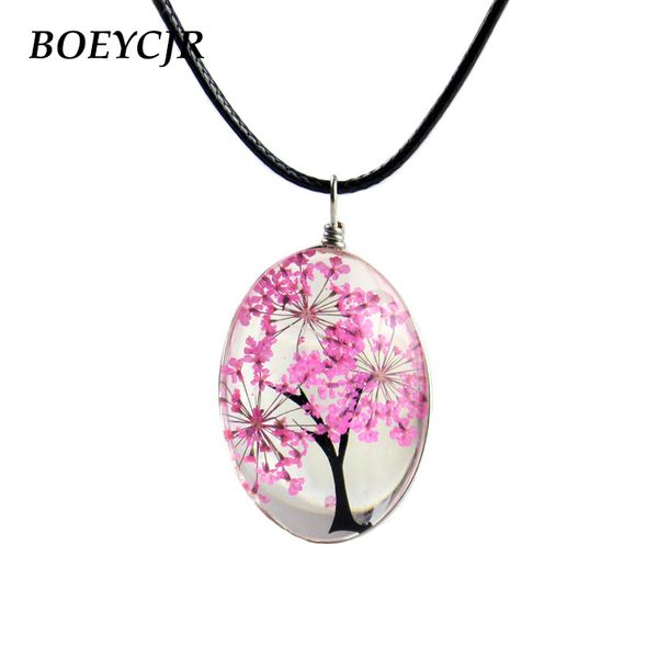 

boeycjr 8 color available resin & dried flower necklace ethnic jewelry vintage tree shape handmade necklace for women gift, Silver