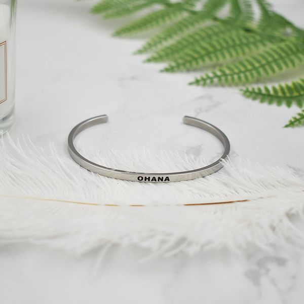 

ohana" inspirational bangle 316l stainless steel women bangle, Black