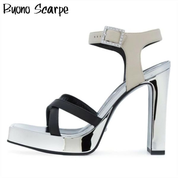 

genuine leather cross tie sandals platform summer shoes high heel leather gladiator sandals crystal buckles heels mary janes new, Black