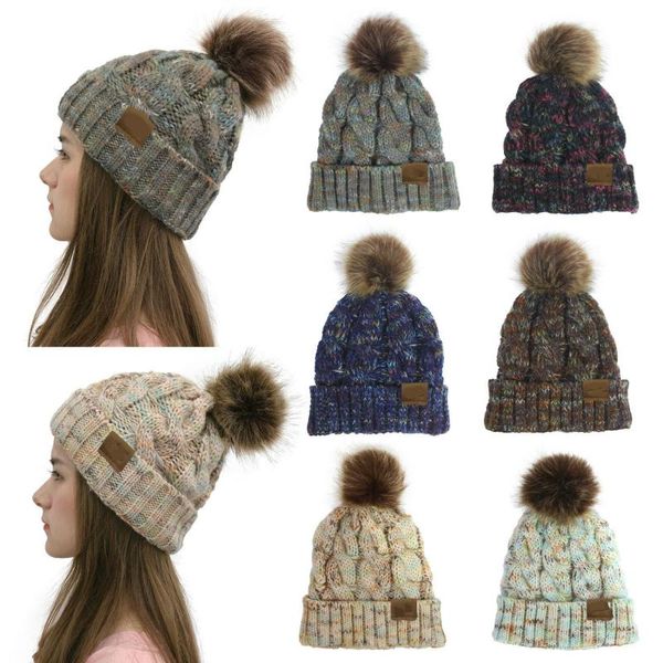 

2020 europe and the united states explosion models warm hair ball color curling twist knitting caps mawei wool caps dual-use, Blue;gray
