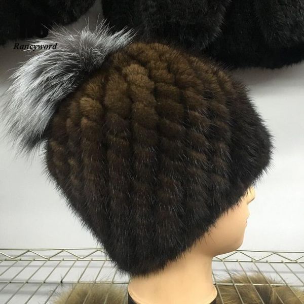 

rancyword] luxury russian hats for women real hat winter knitted fur beanies with fur cap female pom poms rc1249, Blue;gray