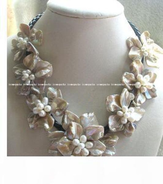 

wholesale freshwater pearl sea shell flower 18.5" necklace, Silver