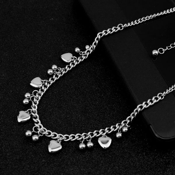 

heart stainless steel necklace heavy duty gothic streetwear bead chain long necklace bijoux femme kpop, Silver