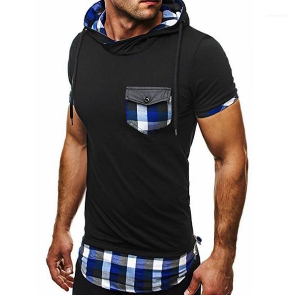 

hoodie slim mens casual mens clothing summer designer short tshirts short sleeve plaid printed pocket, White;black