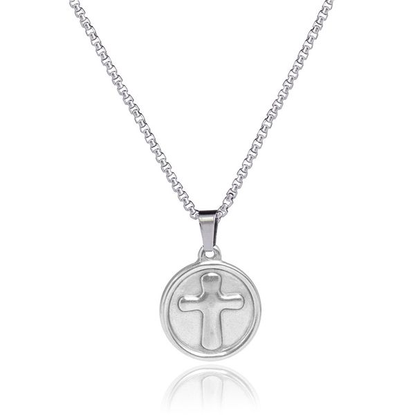 

cross round pendant necklace100% full staineless steel, Silver