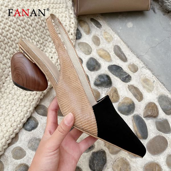 

fanan women slingbacks shoes high heels natural genuine leather round ball heel shoes mixed colors sheepskin pumps ladies, Black