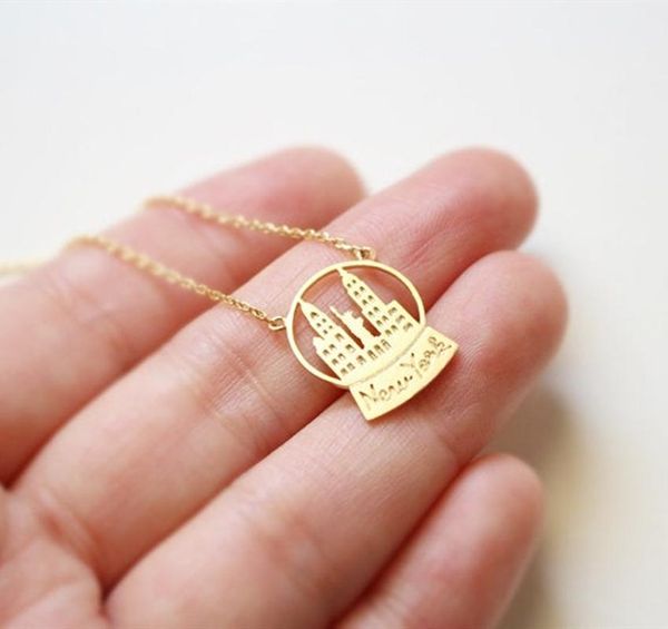 

new york cityscape snow globe necklace women stainless steel ketting american statue of liberty pendant necklace gold jewelry, Silver