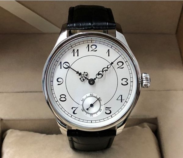 

sapphire crystal or mineral glass 44mm no logo enamel white dial asian 6498 17 jewels movement men's mechanical watches 80-20, Slivery;brown