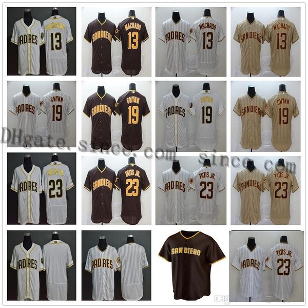 

2020 new season 13 manny machado jerseys stitched 19 tony gwynn 23 fernando tatis jr 59 chris paddack gold white brown baseball jersey, Blue;black
