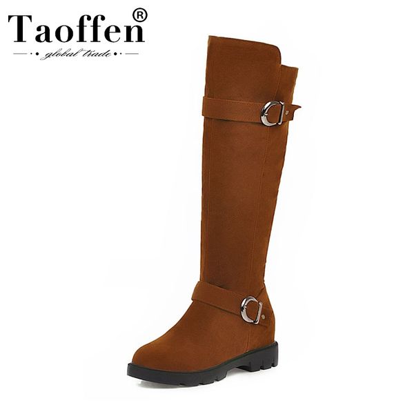 

taoffen 4 color women flats boots zipper retro suede leather knee high boots round toe work shoes woman footwear size 33-43, Black