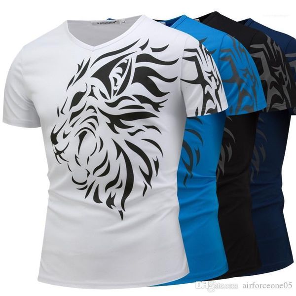 

casual mens t shirts lion printed designer mens tshirts fashion v neck short sleeve summer, White;black