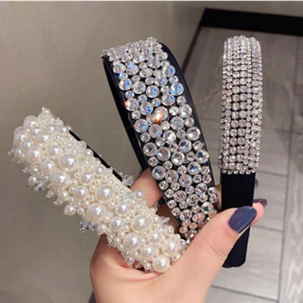 

hair accessories ladies elegant full crystals hairband very shiny rhinestones head band for women luxury headpiece pearls hoop