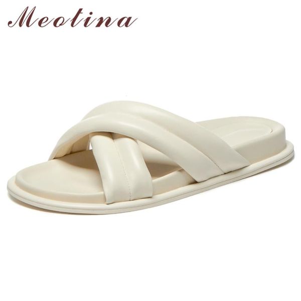 

meotina women shoes platform flat slippers round toe flats beach slides female causal sandals summer black beige plus size 42