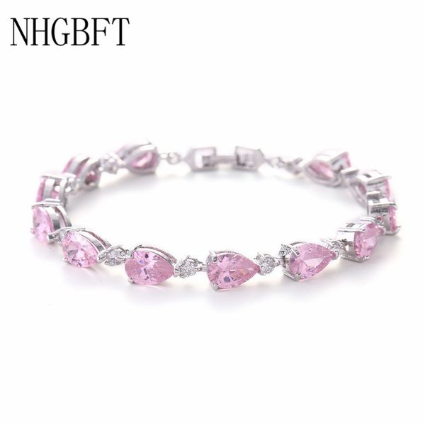

nhgbft love heart cubic zirconia bracelet for women pink cz wedding charm bracelet jewelry, Black
