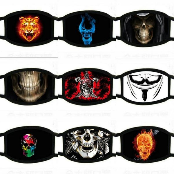 

customize skull face mask reusable cartoon print cubrebocas con mica ultraviolet proof washable running riding bike protective