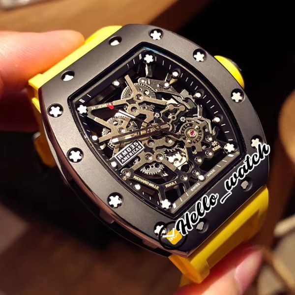 

version new rm035 rafael nadal ceramics case skeleton dial miyota automatic mens watch yellow rubber strap sport watches hello_watch, Slivery;brown