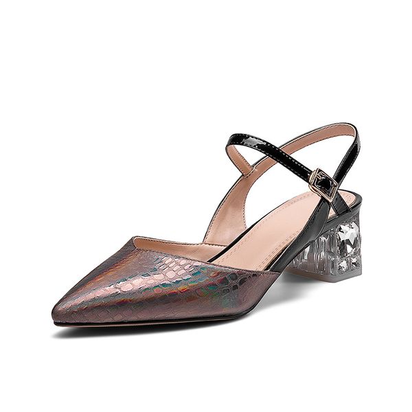 

2020 sandals women genuine leather cowhide pointed toe buckle strap ladies summer shoes gun color silvery, Black