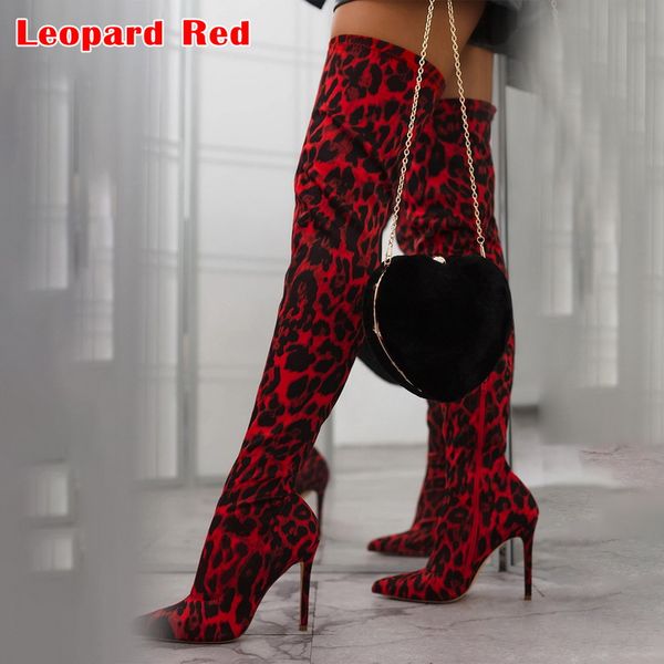 

2020 women over the knee sock boots 10cm high heels long winter stretch leopard snow boots lady thigh stripper fetish shoes, Black